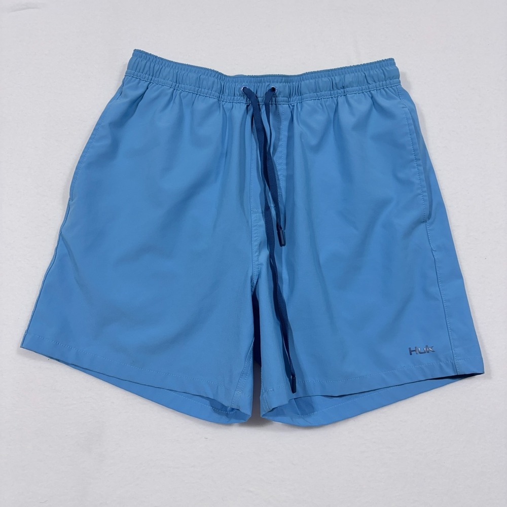Huk Pursuit Volley Swim‎ Shorts Mens Medium Blue Lined Quick Dry Trunks Gorpcore